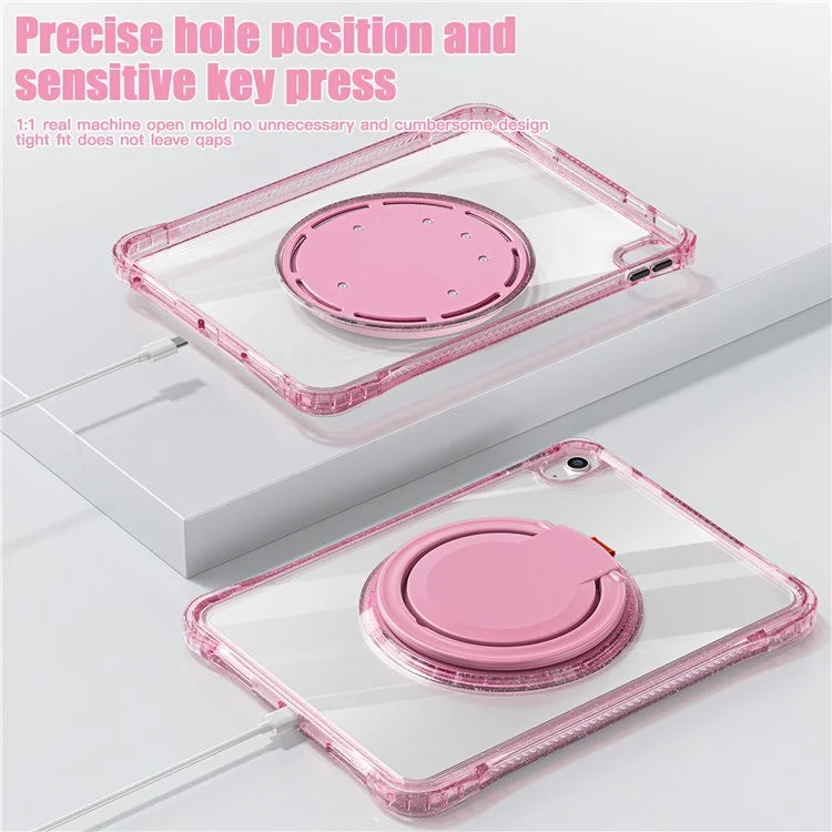 For iPad 10.9 (2022) Case Rotating Handle Grip TPU+PC Clear Tablet Cover