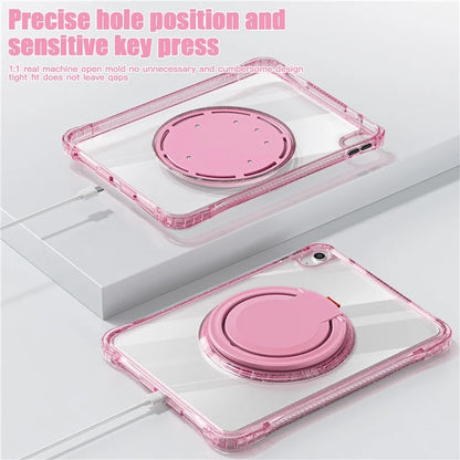For iPad 10.9 (2022) Case Rotating Handle Grip TPU+PC Clear Tablet Cover