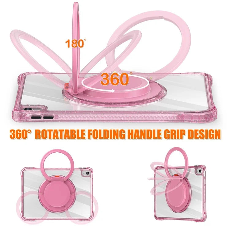 For iPad 10.9 (2022) Case Rotating Handle Grip TPU+PC Clear Tablet Cover
