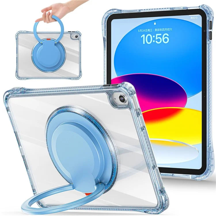 For iPad 10.9 (2022) Case Rotating Handle Grip TPU+PC Clear Tablet Cover