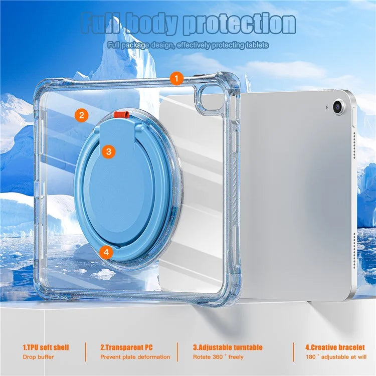 For iPad 10.9 (2022) Case Rotating Handle Grip TPU+PC Clear Tablet Cover