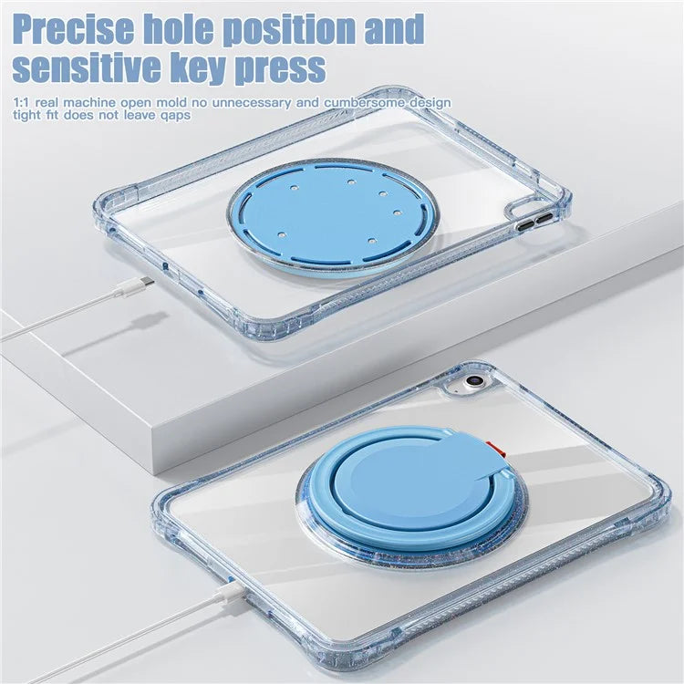 For iPad 10.9 (2022) Case Rotating Handle Grip TPU+PC Clear Tablet Cover