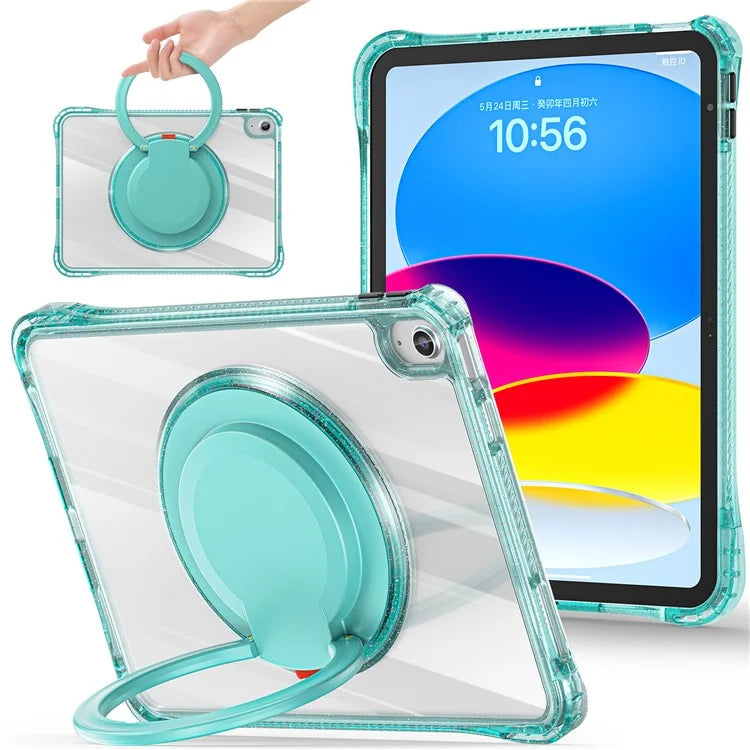 For iPad 10.9 (2022) Case Rotating Handle Grip TPU+PC Clear Tablet Cover