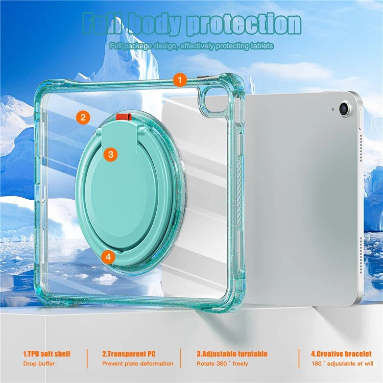 For iPad 10.9 (2022) Case Rotating Handle Grip TPU+PC Clear Tablet Cover
