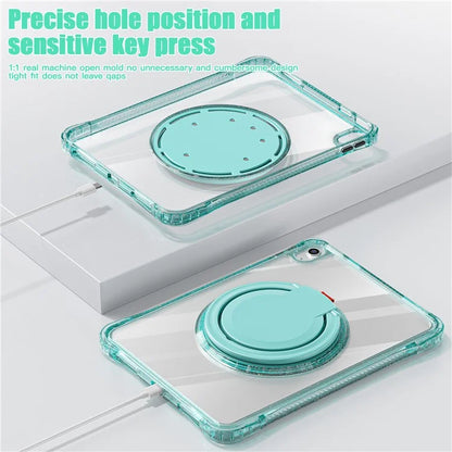 For iPad 10.9 (2022) Case Rotating Handle Grip TPU+PC Clear Tablet Cover