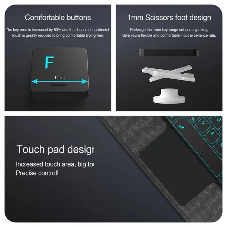 For Xiaomi Redmi Pad Pro Leather Case Tablet Stand Cover with Backlight Touchpad Bluetooth Keyboard