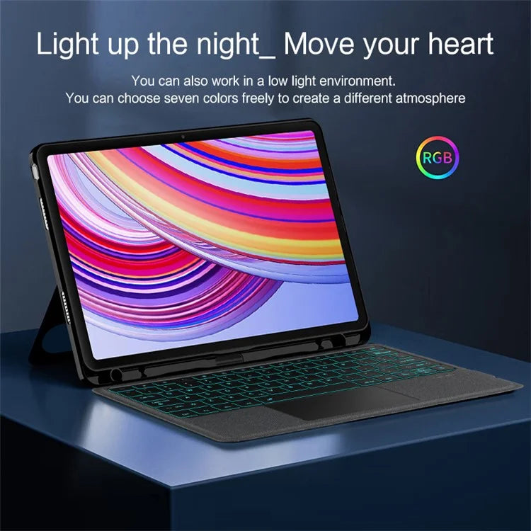 For Xiaomi Redmi Pad Pro Leather Case Tablet Stand Cover with Backlight Touchpad Bluetooth Keyboard