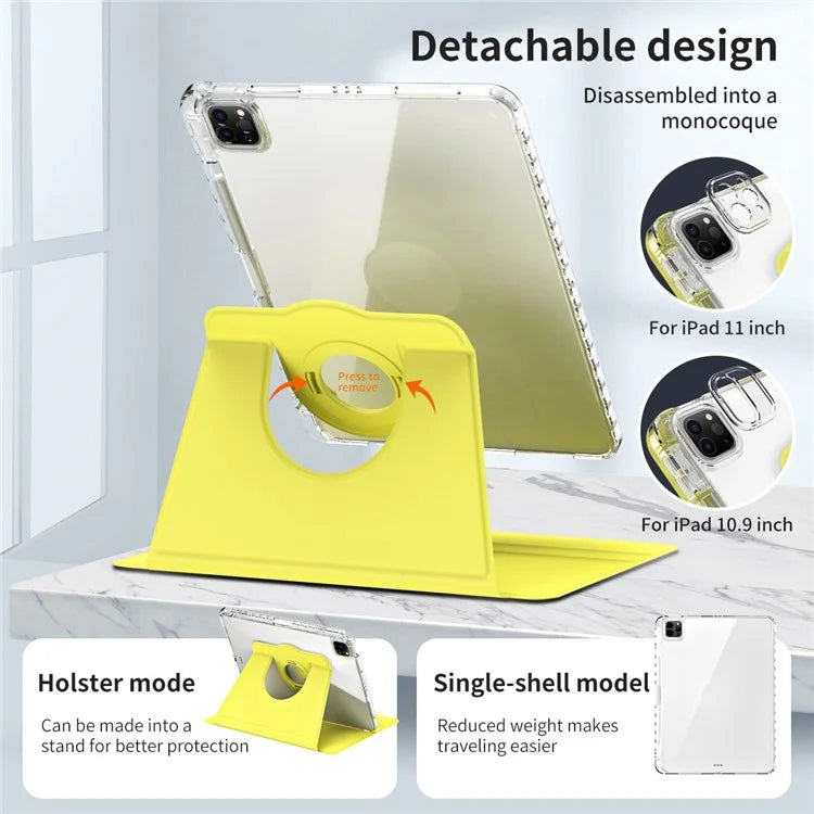 For iPad Pro 11 (2024) Case PU Leather+ Acrylic Tablet Cover Detachable, Auto Wake / Sleep