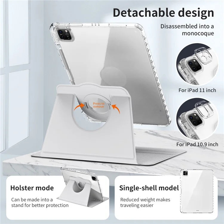For iPad Pro 11 (2024) Case PU Leather+ Acrylic Tablet Cover Detachable, Auto Wake / Sleep