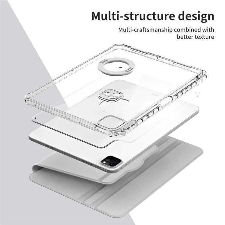 For iPad Pro 11 (2024) Case PU Leather+ Acrylic Tablet Cover Detachable, Auto Wake / Sleep