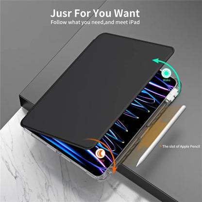 For iPad Pro 11 (2024) Case PU Leather+ Acrylic Tablet Cover Detachable, Auto Wake / Sleep
