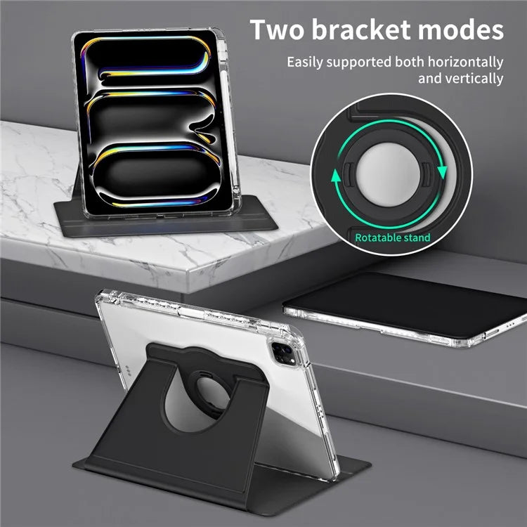 For iPad Pro 11 (2024) Case PU Leather+ Acrylic Tablet Cover Detachable, Auto Wake / Sleep