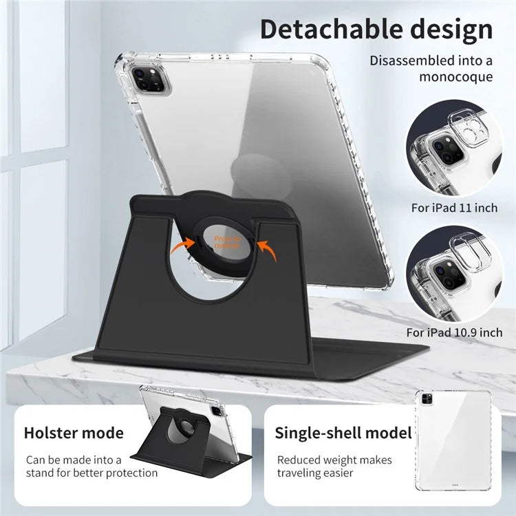 For iPad Pro 11 (2024) Case PU Leather+ Acrylic Tablet Cover Detachable, Auto Wake / Sleep