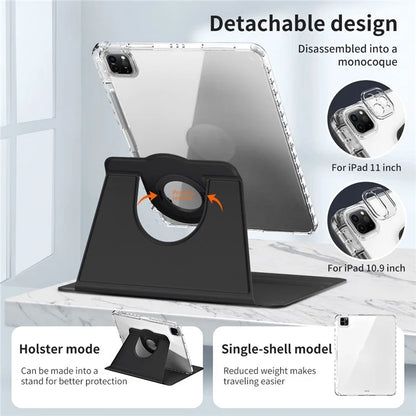 For iPad Pro 11 (2024) Case PU Leather+ Acrylic Tablet Cover Detachable, Auto Wake / Sleep