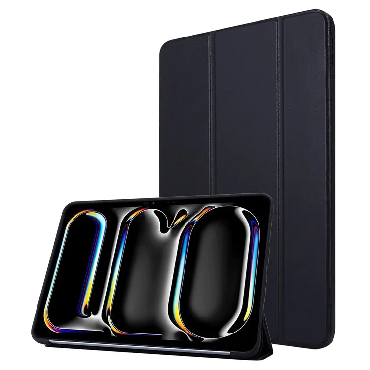For iPad Pro 13 (2024) Case Tri-Fold Stand Leather+Silicone Tablet Cover