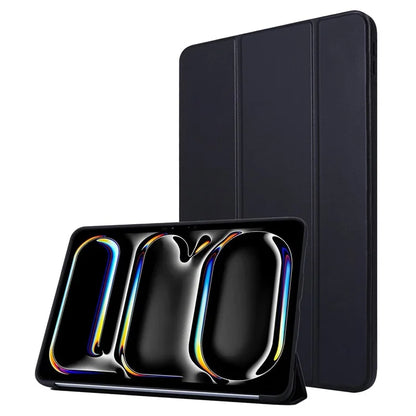 For iPad Pro 13 (2024) Case Tri-Fold Stand Leather+Silicone Tablet Cover