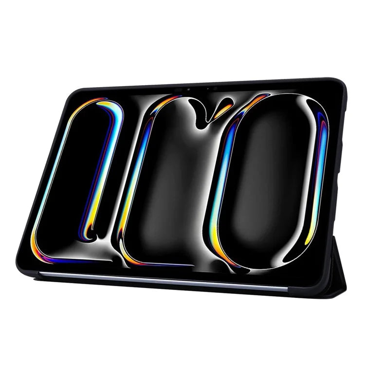 For iPad Pro 13 (2024) Case Tri-Fold Stand Leather+Silicone Tablet Cover