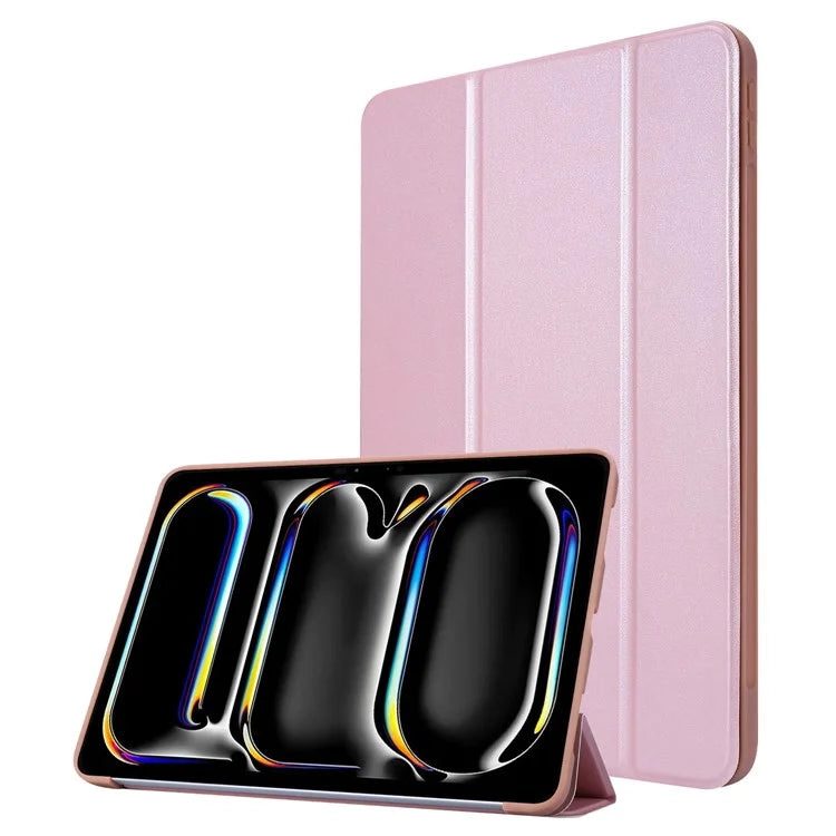 For iPad Pro 13 (2024) Case Tri-Fold Stand Leather+Silicone Tablet Cover