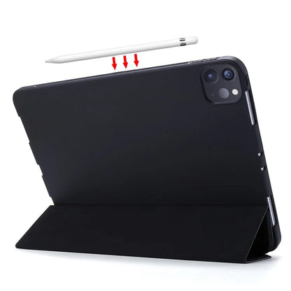 For iPad Pro 13 (2024) Case Tri-Fold Stand Leather+Silicone Tablet Cover