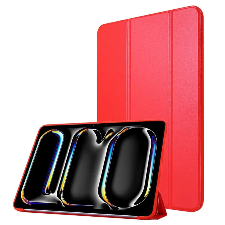 For iPad Pro 13 (2024) Case Tri-Fold Stand Leather+Silicone Tablet Cover