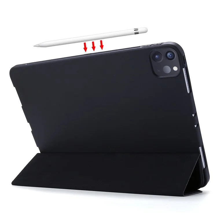 For iPad Pro 13 (2024) Case Tri-Fold Stand Leather+Silicone Tablet Cover