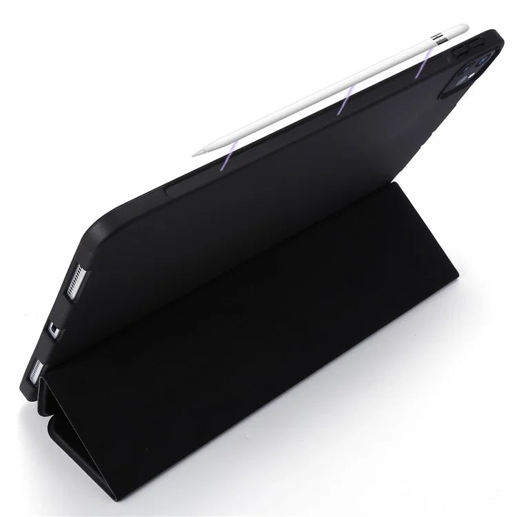 For iPad Pro 13 (2024) Case Tri-Fold Stand Leather+Silicone Tablet Cover