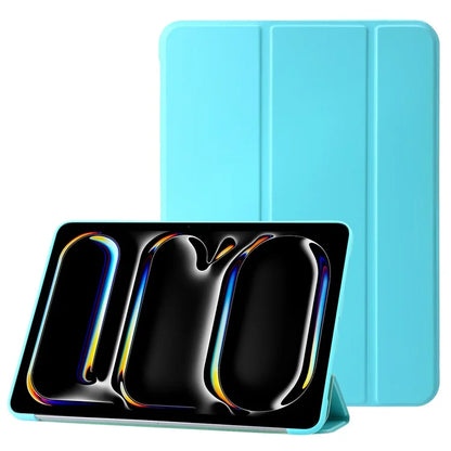 For iPad Pro 13 (2024) Case Tri-Fold Stand Leather+Silicone Tablet Cover