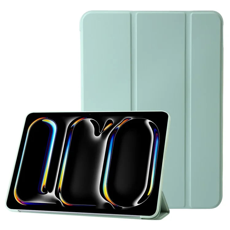 For iPad Pro 13 (2024) Case Tri-Fold Stand Leather+Silicone Tablet Cover