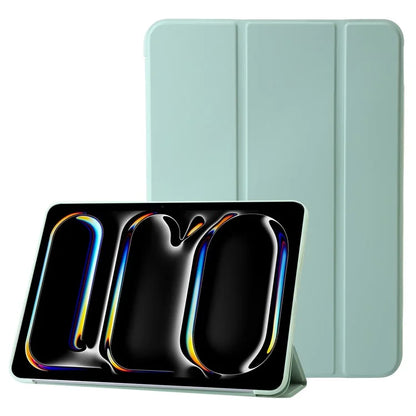 For iPad Pro 13 (2024) Case Tri-Fold Stand Leather+Silicone Tablet Cover