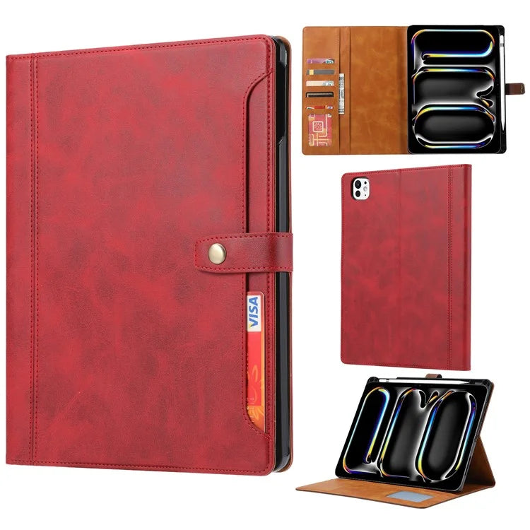 For iPad Pro 11 (2024) Case Auto Wake / Sleep Leather Wallet Tablet Cover with Card Slot