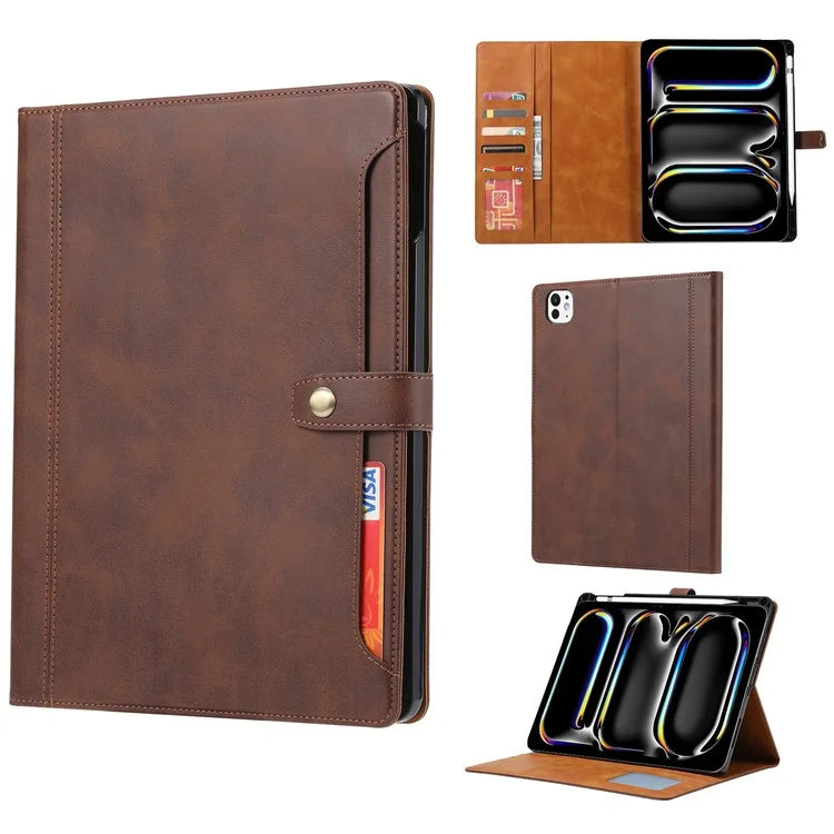 For iPad Pro 11 (2024) Case Auto Wake / Sleep Leather Wallet Tablet Cover with Card Slot