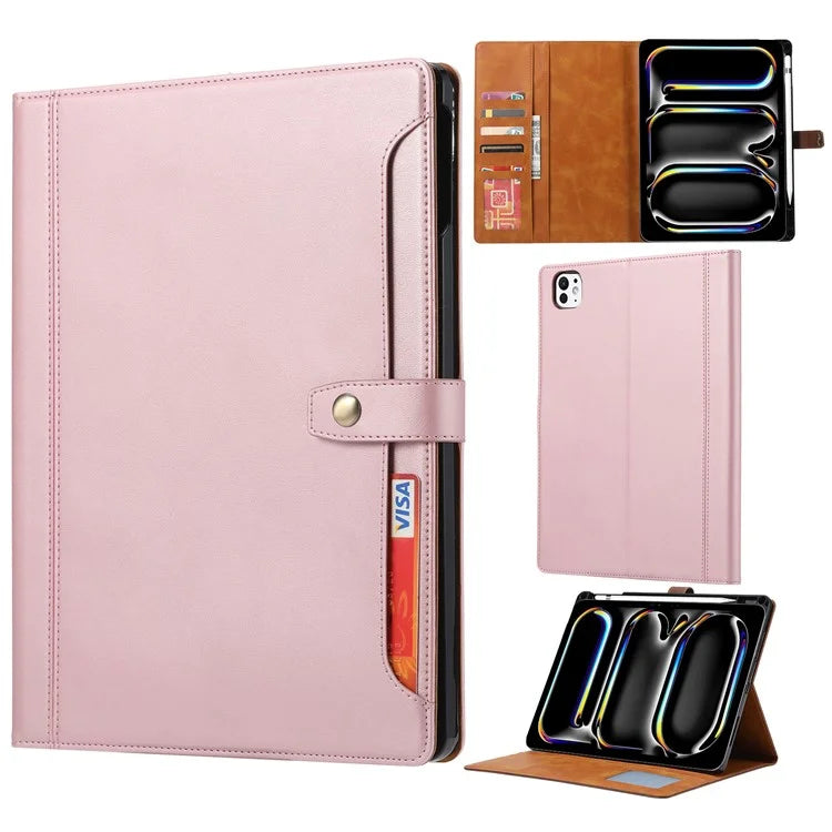 For iPad Pro 11 (2024) Case Auto Wake / Sleep Leather Wallet Tablet Cover with Card Slot