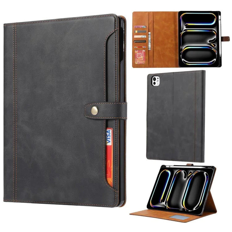 For iPad Pro 11 (2024) Case Auto Wake / Sleep Leather Wallet Tablet Cover with Card Slot