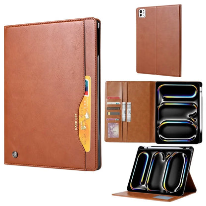 For iPad Pro 11 (2024) Case Card Slot Wallet PU Leather Auto Wake / Sleep Table Cover with Pen Slot