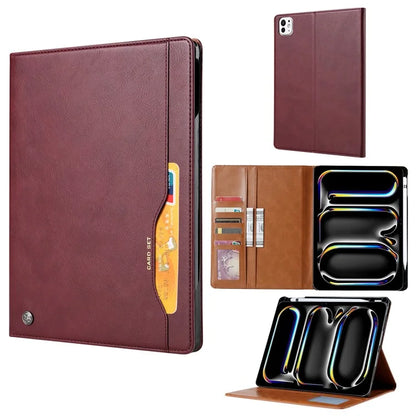 For iPad Pro 11 (2024) Case Card Slot Wallet PU Leather Auto Wake / Sleep Table Cover with Pen Slot