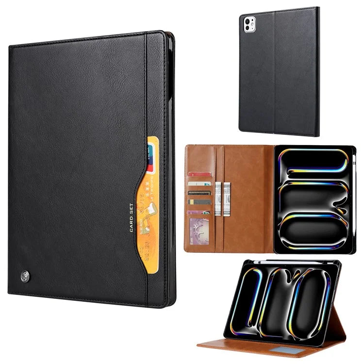 For iPad Pro 11 (2024) Case Card Slot Wallet PU Leather Auto Wake / Sleep Table Cover with Pen Slot