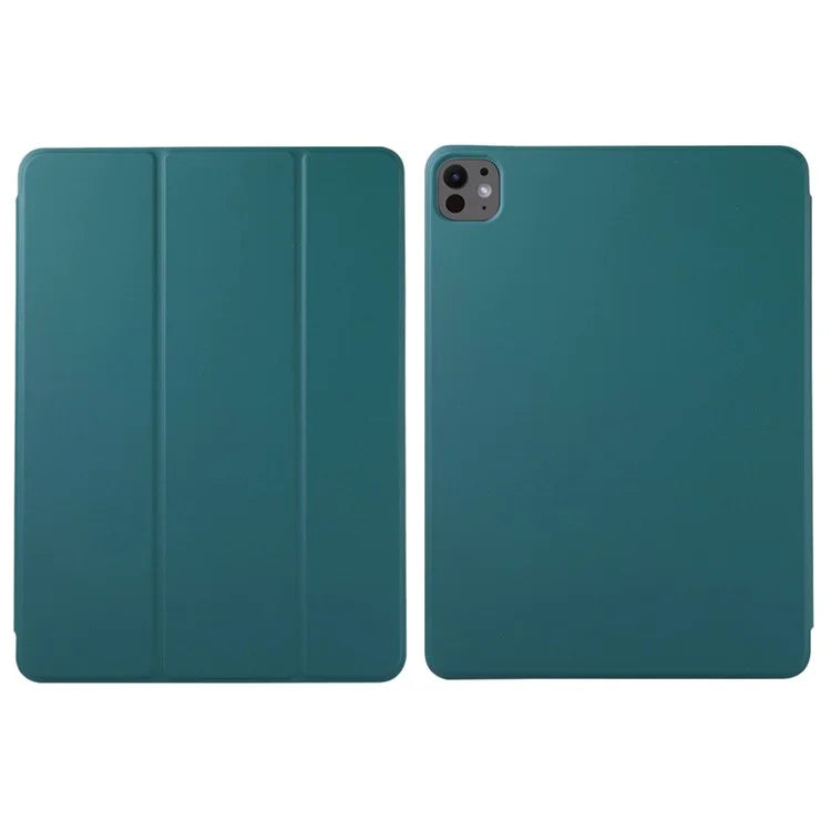 For iPad Pro 11 (2024) Case PU Leather Tri-fold Stand Magnetic Closing Tablet Coverish Green