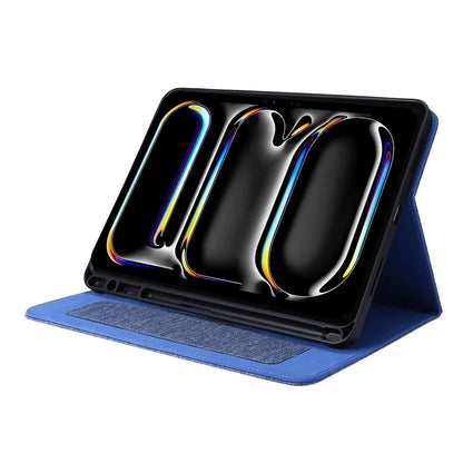For iPad Pro 11 (2024) Case Cloth Texture Leather Tablet Cover with Pen Holder
