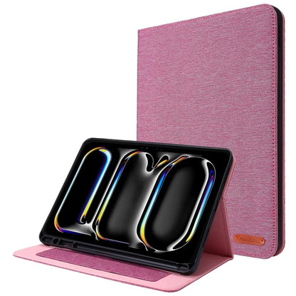 For iPad Pro 11 (2024) Case Cloth Texture Leather Tablet Cover with Pen Holder