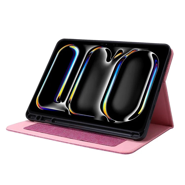 For iPad Pro 11 (2024) Case Cloth Texture Leather Tablet Cover with Pen Holder