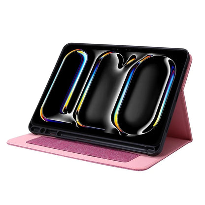 For iPad Pro 11 (2024) Case Cloth Texture Leather Tablet Cover with Pen Holder