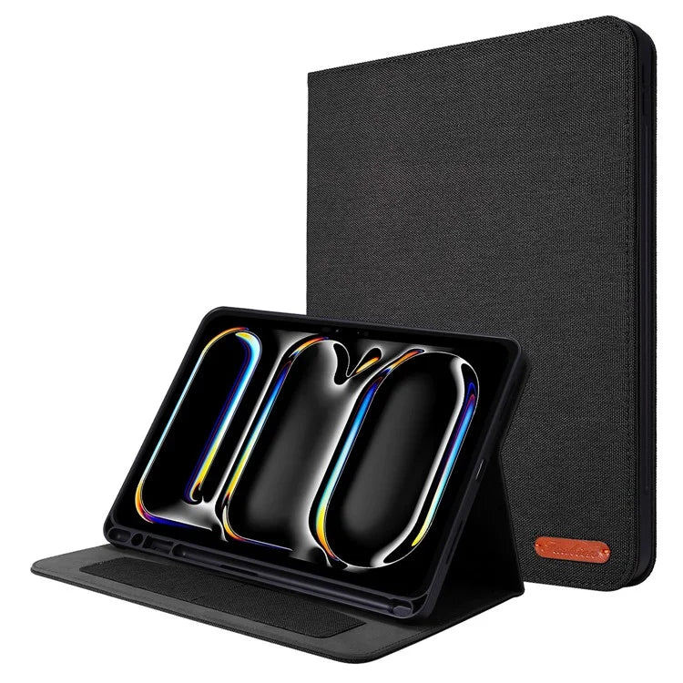 For iPad Pro 11 (2024) Case Cloth Texture Leather Tablet Cover with Pen Holder