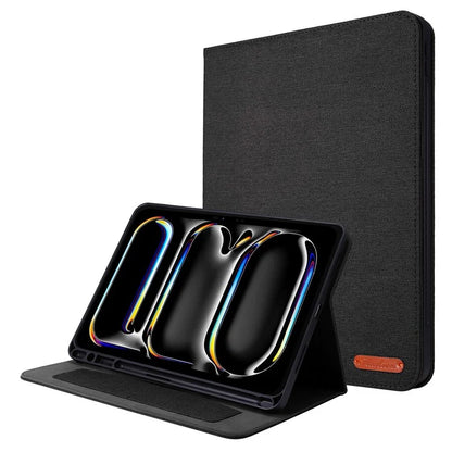 For iPad Pro 11 (2024) Case Cloth Texture Leather Tablet Cover with Pen Holder
