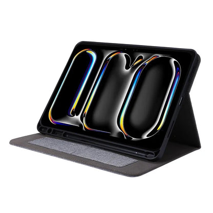 For iPad Pro 11 (2024) Case Cloth Texture Leather Tablet Cover with Pen Holder