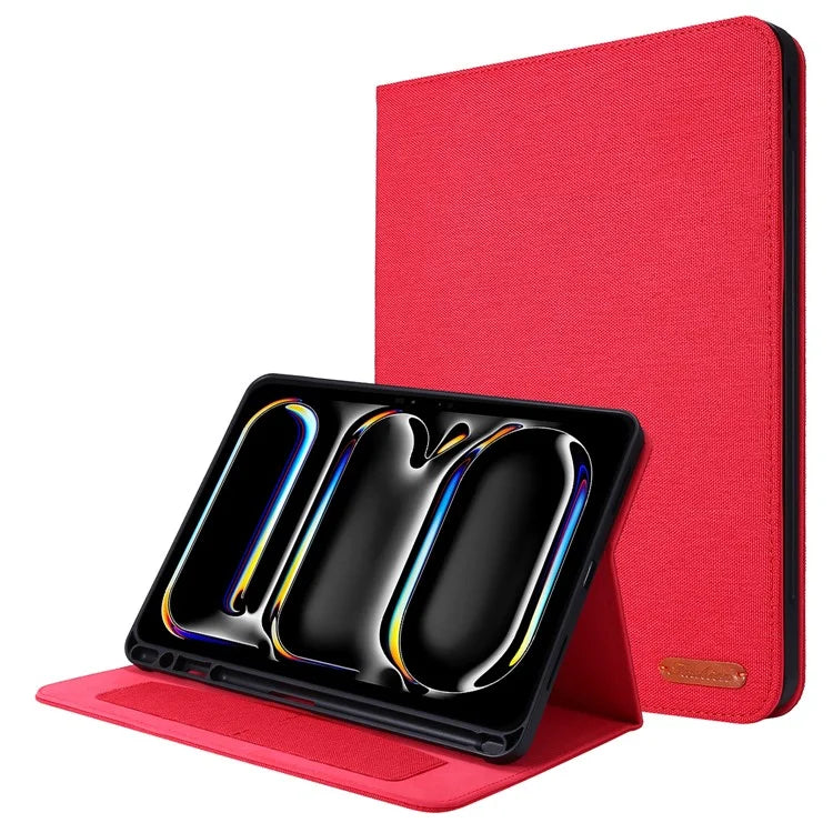 For iPad Pro 11 (2024) Case Cloth Texture Leather Tablet Cover with Pen Holder