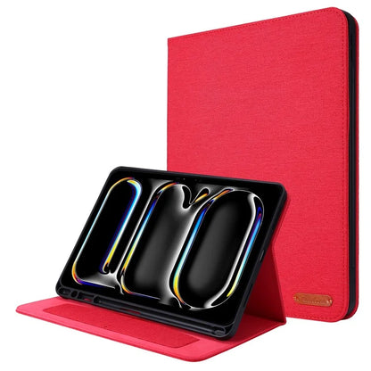For iPad Pro 11 (2024) Case Cloth Texture Leather Tablet Cover with Pen Holder