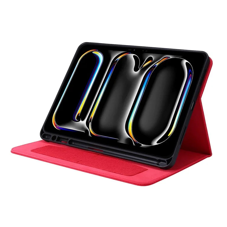 For iPad Pro 11 (2024) Case Cloth Texture Leather Tablet Cover with Pen Holder