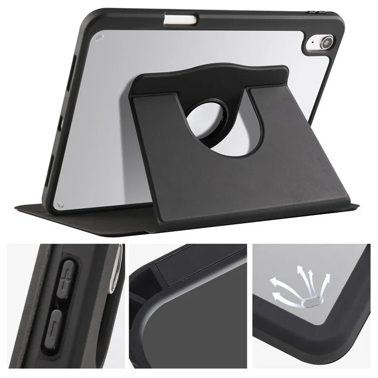 For iPad Air 13 (2024) Case with Pen Holder PU Leather+Acrylic Rotating Stand Tablet Cover