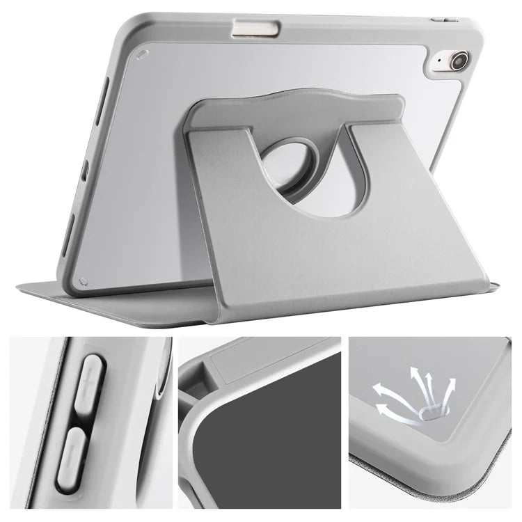 For iPad Air 13 (2024) Case with Pen Holder PU Leather+Acrylic Rotating Stand Tablet Cover