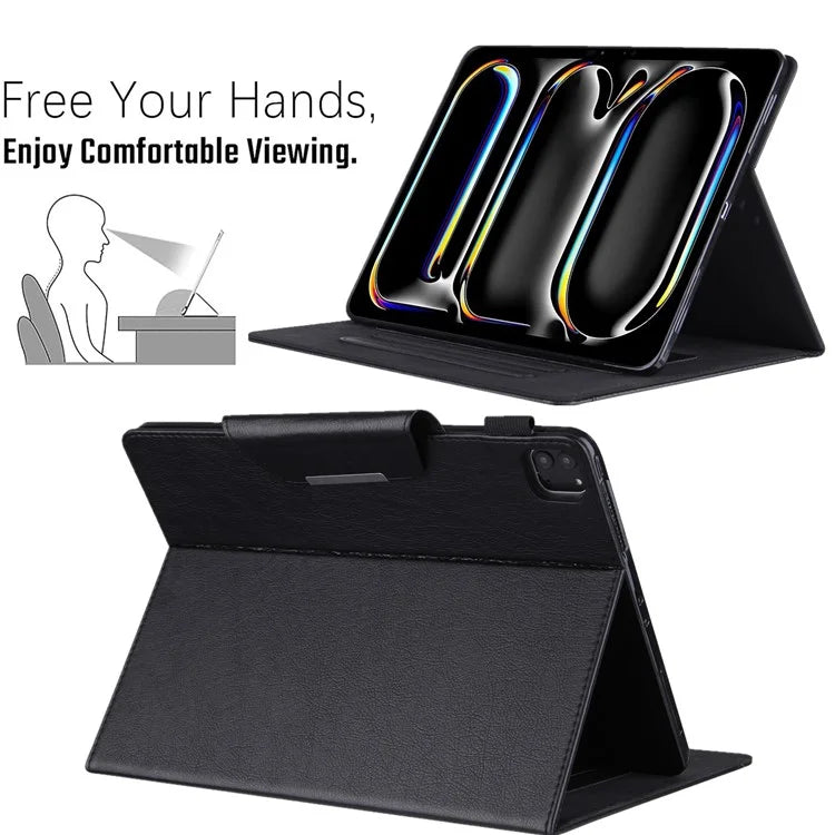 For iPad Pro 11 (2024) Case Adjustable Stand PU Leather Tablet Cover with Auto Wake  /  Sleep
